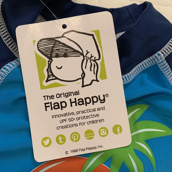 NWT Flap Happy UPF 50+ Rashguard, Navy & Aqua Turtle, Boys 6M - Picture 5 of 8